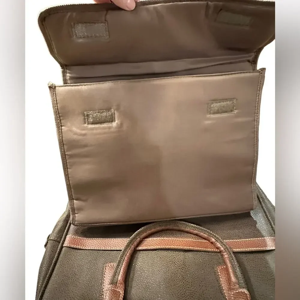 Pebble Grain Faux Suede Laptop Bag Padded Insert Brown/Rust with shoulder strap